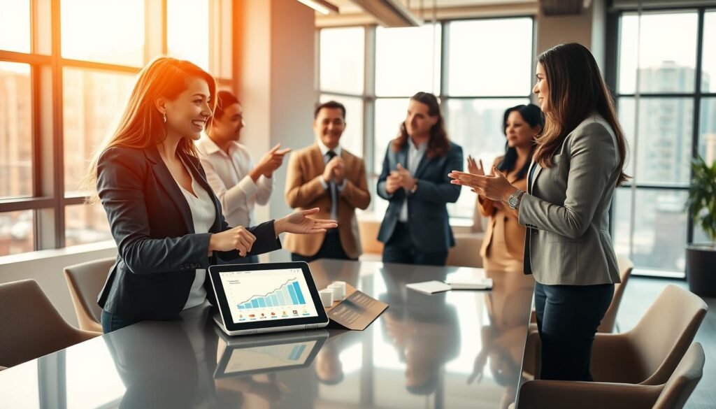 A dynamic business scene inside a modern office environment, showcasing a diverse group of professionals gathered around a sleek conference table. In the foreground, a well-dressed woman enthusiastically points to a digital tablet displaying a graph indicating increased sales, symbolizing the impact of free shipping on revenue. In the middle, individuals from various backgrounds—an Asian man and a Hispanic woman—nod and engage, indicating collaboration and strategic brainstorming. The background features large windows with natural light streaming in, creating a bright and optimistic atmosphere. Warm tones and sleek furniture enhance the professional setting, while the focus remains on the engaging discussion about adding value to products rather than simply discounting them. The image captures the essence of innovation and teamwork in a vibrant, modern workspace. A dynamic business scene inside a modern office environment, showcasing a diverse group of professionals gathered around a sleek conference table. In the foreground, a well-dressed woman enthusiastically points to a digital tablet displaying a graph indicating increased sales, symbolizing the impact of free shipping on revenue. In the middle, individuals from various backgrounds—an Asian man and a Hispanic woman—nod and engage, indicating collaboration and strategic brainstorming. The background features large windows with natural light streaming in, creating a bright and optimistic atmosphere. Warm tones and sleek furniture enhance the professional setting, while the focus remains on the engaging discussion about adding value to products rather than simply discounting them. The image captures the essence of innovation and teamwork in a vibrant, modern workspace.